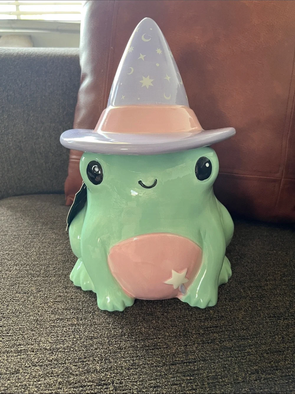 Halloween Whimsical Mint Witch Frog Cookie Jar